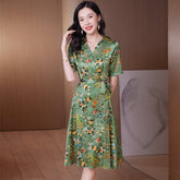 Women floral pure silk dress Summer Silk Floral Dress
